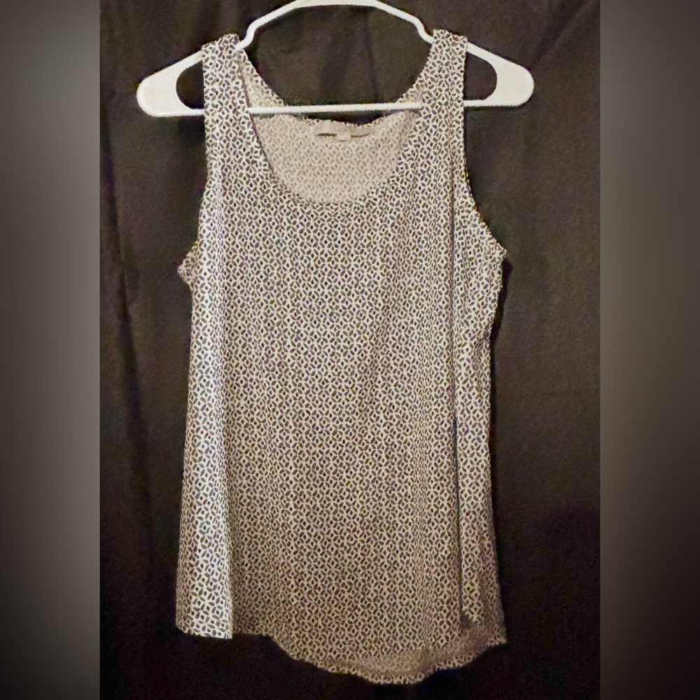 LOFT Gray Sleeveless Tank Top with Geometric Pattern